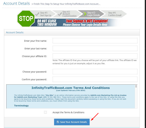 Account details signup form